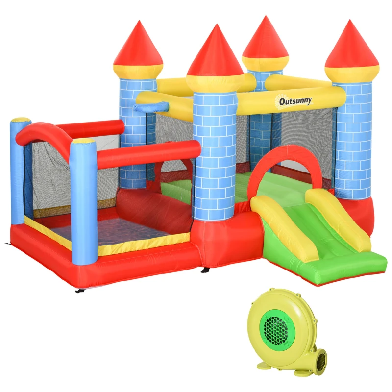 Outsunny Château gonflable pour enfants avec trampoline toboggan, souffleur 350W et sac de transport inclus jusqu'à 3 enfants dim. 280L x 260l x 210H cm multicolore(m-10)