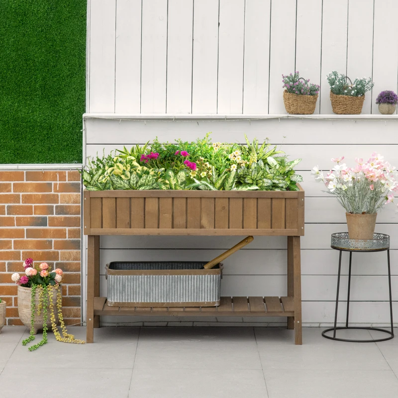 Outsunny Jardinière sur Pieds carré Potager étagère dim. 110L x 46l x 76H cm 8 Compartiments Inserts d'irrigation Bois de Sapin