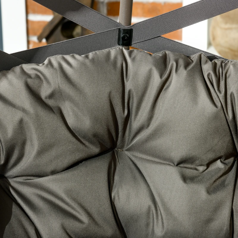 Outsunny 2 Seater Egg Chair Outdoor, Folding Weave Garden Furniture Chair with Cushion, Cup Pockets - Sand Brown