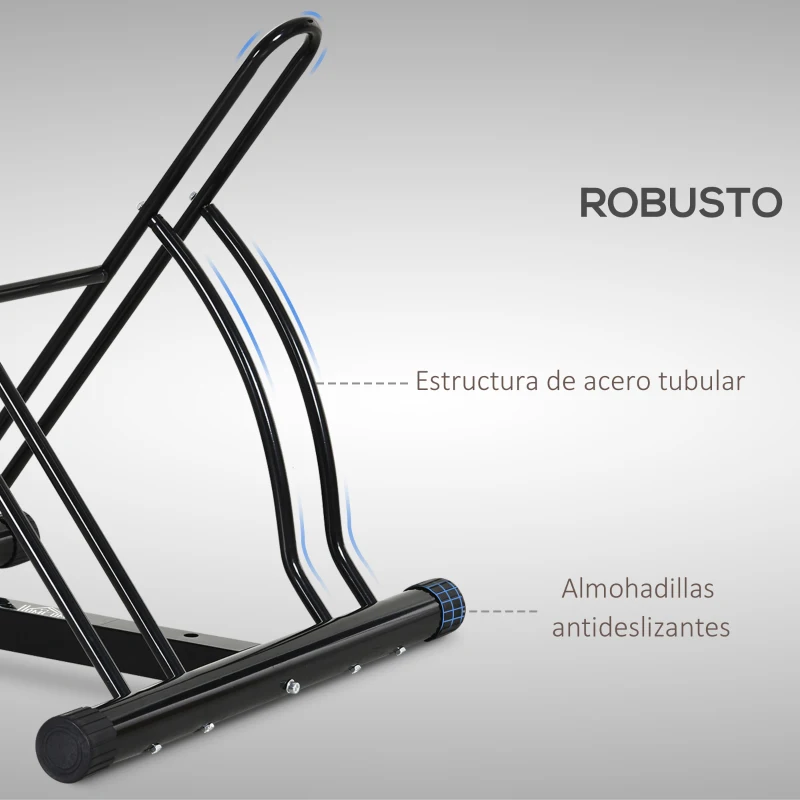 HOMCOM Soporte para Aparcar 2 Bicicletas, Aparcamiento Estacionamiento para Bicis, Inferir 65mm de Ancho, Fácil de Montar, Almohadilla Antideslizante, Interior y Exterior, 60x54x57 cm, Negro