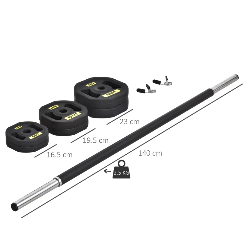 HOMCOM Set di Manubri Regolabili con Pesi 20KG, Set Bilanciere e Dischi in Acciaio e TPU con Clip a Molla, Nero