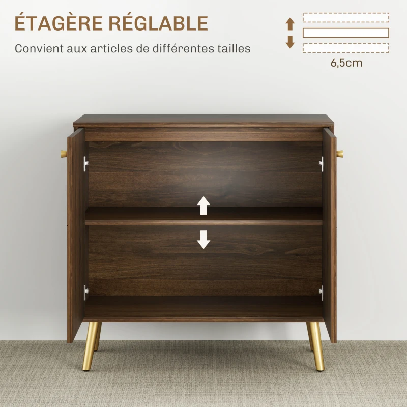 HOMCOM Buffet salon meuble de rangement avec décoration à lignes d'acier dorées, étagère réglable, pieds en acier