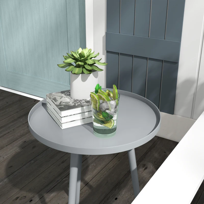 Outsunny Table basse de jardin ronde, table d'appoint extérieur avec bord rond en acier, dim. Ø40 x 50H cm gris