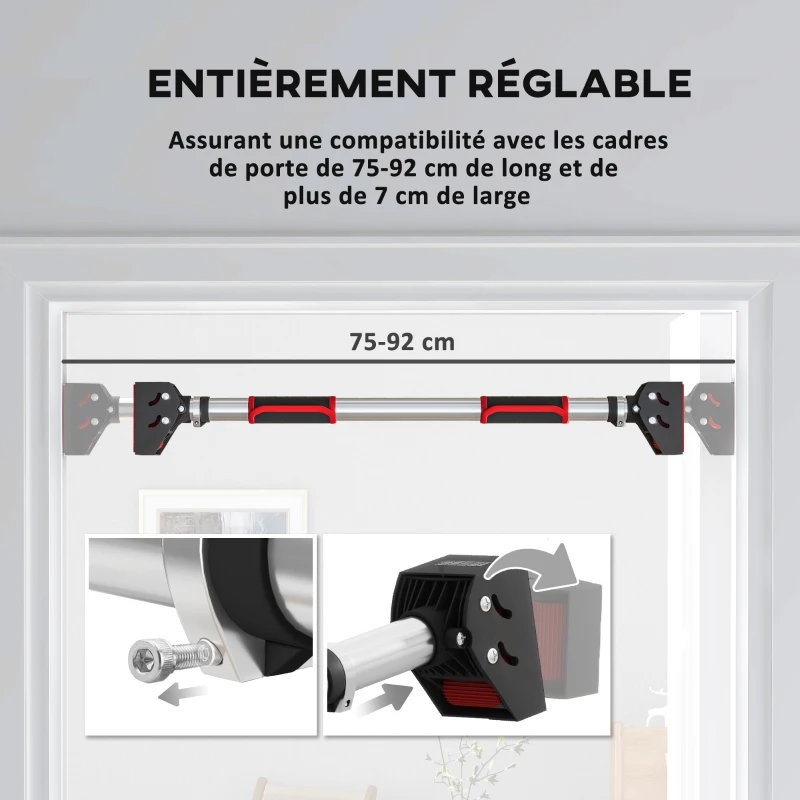 SPORTNOW Barre de traction pour porte, barre de musculation pour cadres de porte sans vis - longueur ajustable (75-92cm)