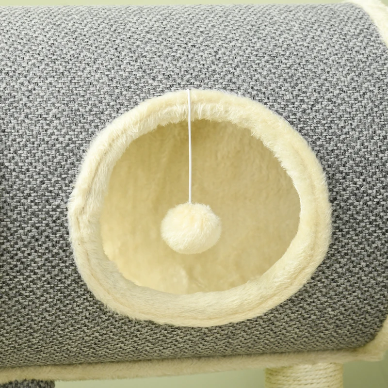 PawHut Arbre à chats avec griffoir arbre à gratter en sisal tunnel panier en peluche doux structure en bois 48L x 48l x 73H cm