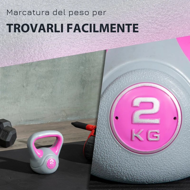 SPORTNOW Kettlebell 8kg in PU e Sabbia con Base Piatta e Impugnatura per Stacchi, Squat e Sollevamenti, 18x10x20 cm, Rosa
