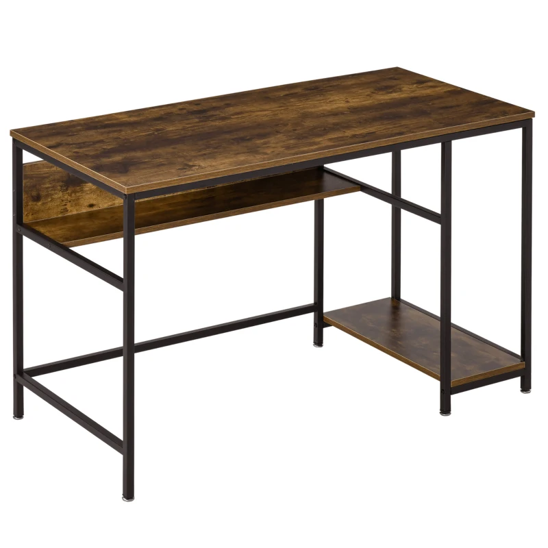 HOMCOM Bureau Informatique Table de bureau d'ordinateur Industriel avec étagère - châssis Acier Noir Grand Plateau Effet boisé 120 x 60 cm