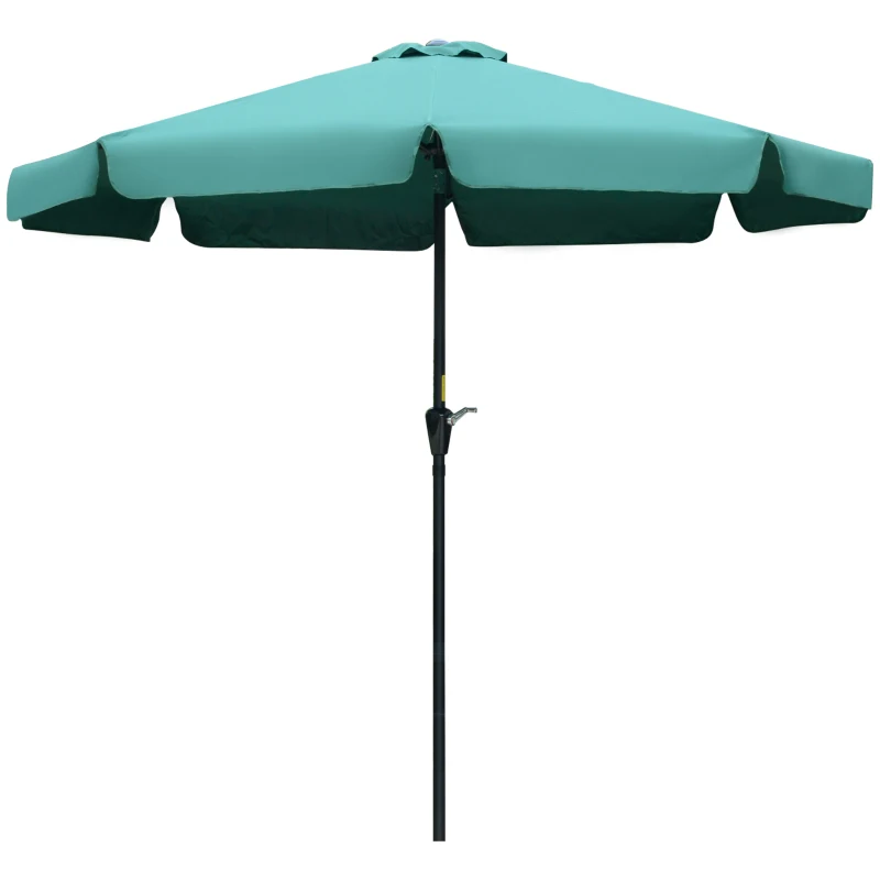 Outsunny 2.7m Patio Parasol Garden Umbrellas Outdoor Sun Shade Table Umbrella with Tilt, Crank, 8 Ribs, Ruffles, Green