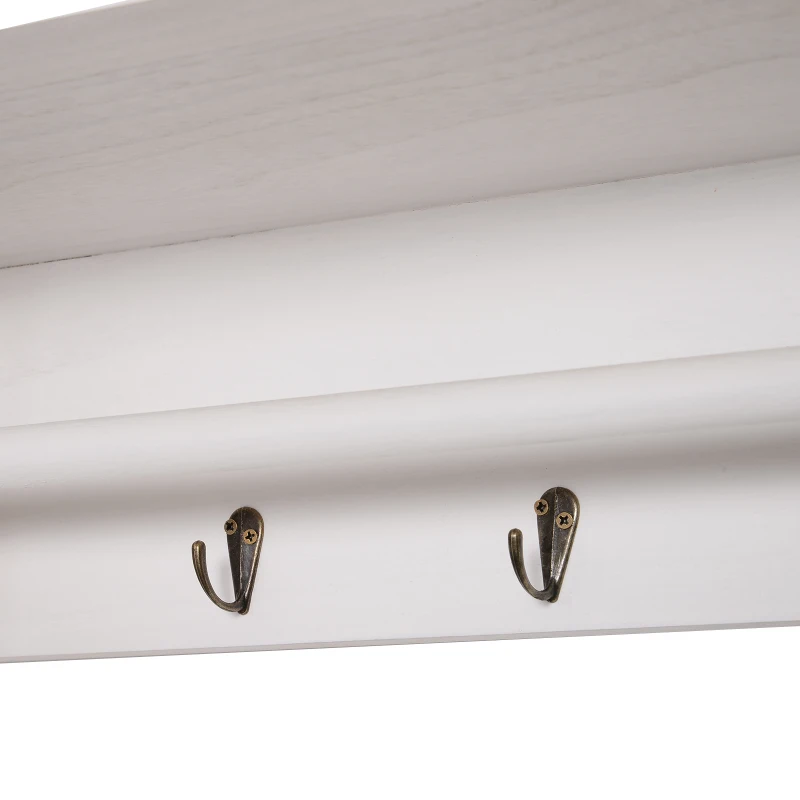 HOMCOM Porte-manteau mural - meuble de rangement mural étagère 4 patères + 2 paniers bois de paulownia osier tissu blanc