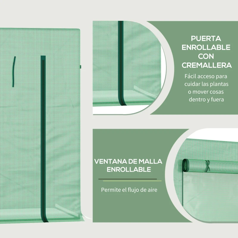 Outsunny Invernadero de Exterior con Ventanas y Marco de Acero Invernadero para Cultivar Tomates Flores 200x76x168 cm Verde