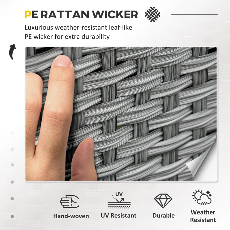 Outsunny 6 Pieces Rattan Garden Furniture Set, 6 Seater Garden Sofa Set with Glass Top Dining Table, Loveseat, 2 Armchairs and Ottomans, Wicker Outdoor Conservatory Furniture for Patio, Grey