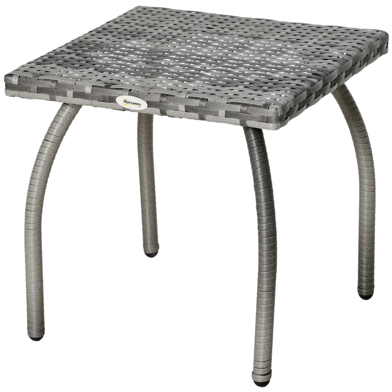 Outsunny Mesa de Exterior de Ratán Sintético con Patas de Metal Carga 30 kg para Patio Terraza Balcón 45x45x44 cm Gris