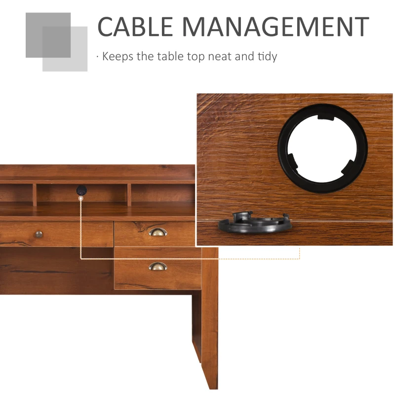 HOMCOM Vintage-Look Work Table Desk w/ Drawers Compartments Shelf Table Top Metal Handles Computer PC Home Office Study Furniture Brown