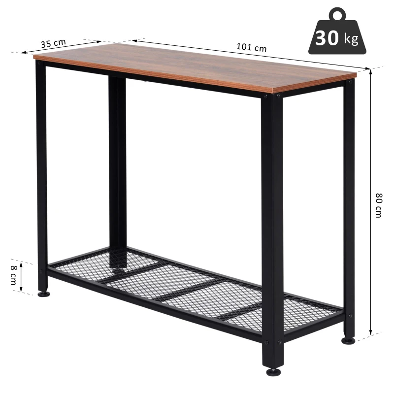 HOMCOM Tavolo Consolle Vintage, Tavolo da Ingresso con Ripiano in Rete, in Legno e Metallo Nero, 101cm x 35cm x 80cm