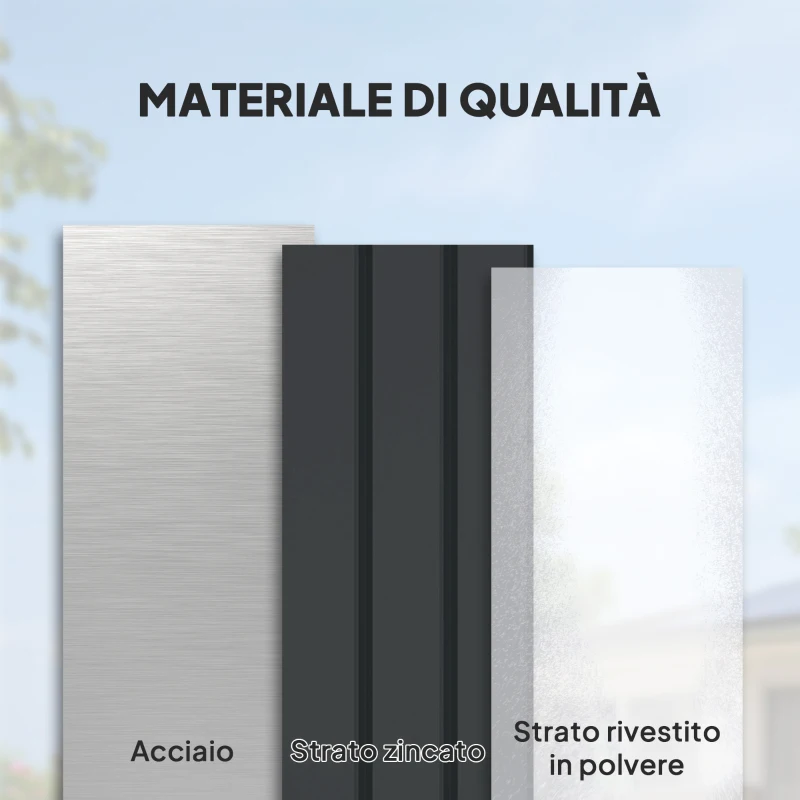 Outsunny Baule da Esterno da 400L in Acciaio Zincato con Serratura e 2 Chiavi 124x66x72 cm, Grigio Scuro
