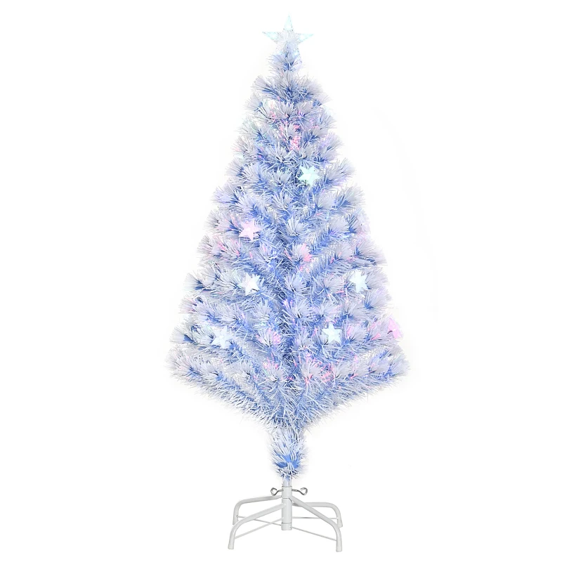 HOMCOM 4FT Artificial Fibre Optic Christmas Tree Seasonal Decoration w/ LED Lights Pre-Lit Easy Store White Blue