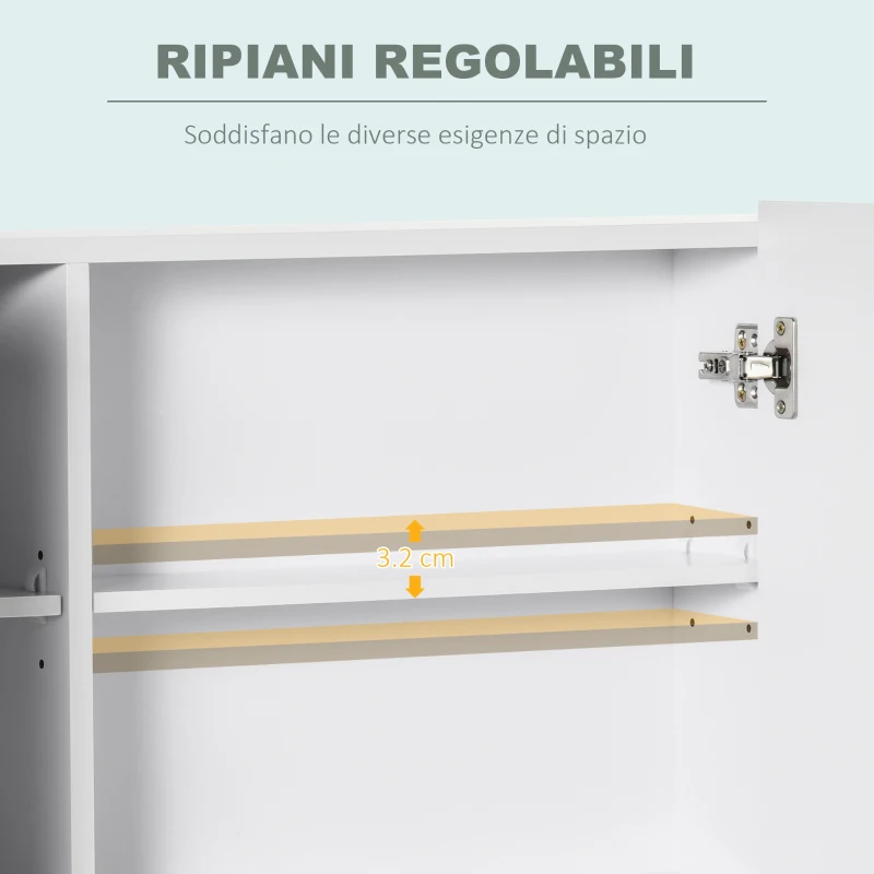 kleankin Armadietto Specchiera da Bagno con 3 Armadietti, 3 Ripiani e Luce LED, 90x15x65 cm, Bianco