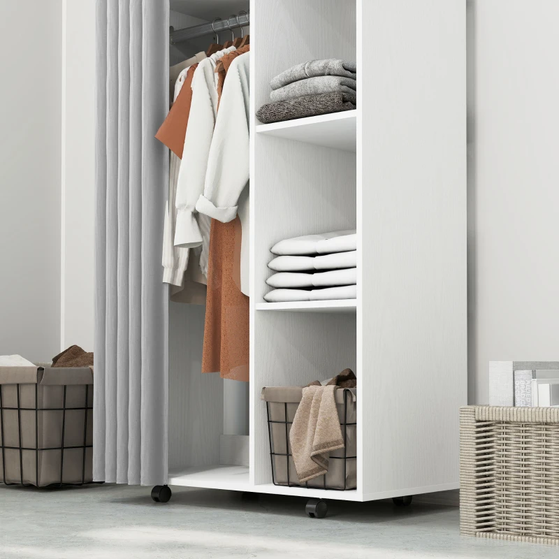 HOMCOM Armoire penderie vêtement dressing mobile 4 roulettes avec tringle à vêtements et étagères ouvertes, blanc(m-8)