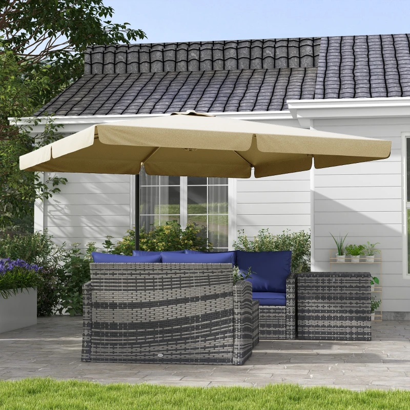 Outsunny Parasol déporté carré inclinable manivelle avec pied en croix 3 x 3 x 2,56H m, aluminium, pour jardin, beige