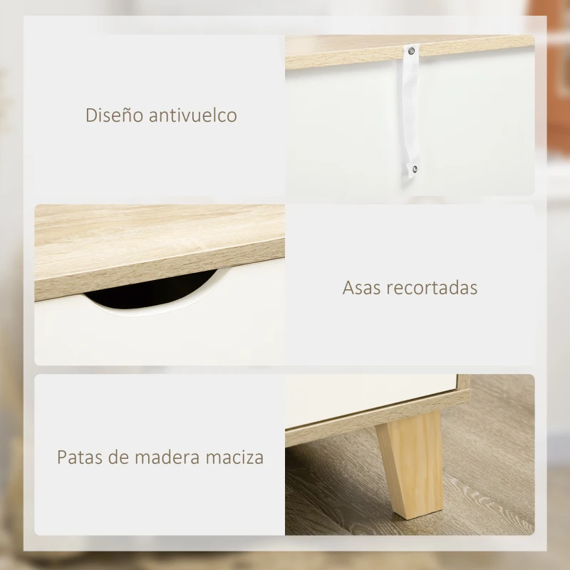 HOMCOM Cómoda con 6 Cajones Cajonera para Dormitorio Salón Estudio Estilo Moderno 120x40x76 cm Natural y Blanco(m-6)