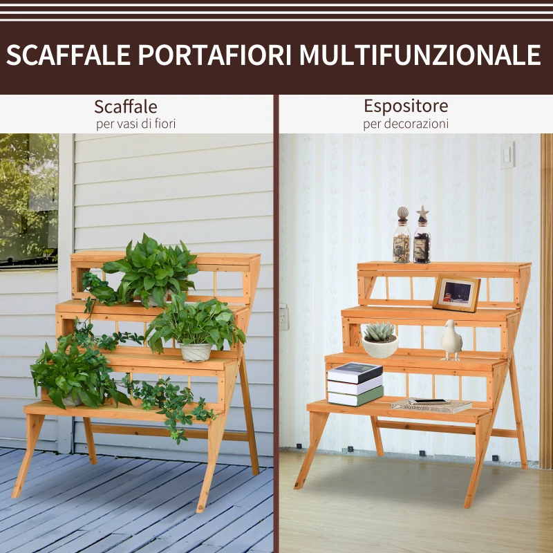 Outsunny Scaletta Portavasi in Legno con 4 Mensole, Scaffale Porta Piante da Esterno, Fioriere per Balconi Arredamento da Giardino e Casa, 90x84x106cm