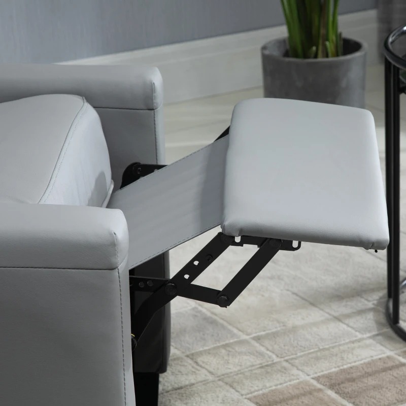 HOMCOM Sillón Relax Reclinable hasta 140° Tapizado en PU con Reposapiés Retráctil Asiento y Respaldo Acolchados para Salón Oficina Dormitorio 70,5x86x99 cm Gris