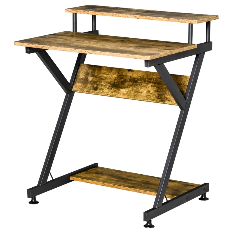 HOMCOM Industrial Computer Desk with Monitor Stand, 70 x 60cm Compact Desk for Small Spaces, Home Office Desk, Rustic Brown