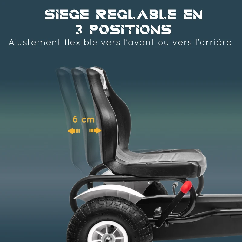 HOMCOM Kart à pédales pour enfant siège réglable 3 positions frein à main enfant de 5 à 12 ans blanc noir(m-4)