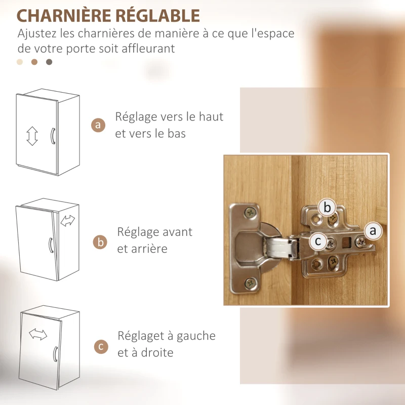 HOMCOM Armoire de cuisine multi-rangements avec tiroir 3 placards 4 niches et passe-câbles hauteur 180 cm noir et bois naturel(m-7)