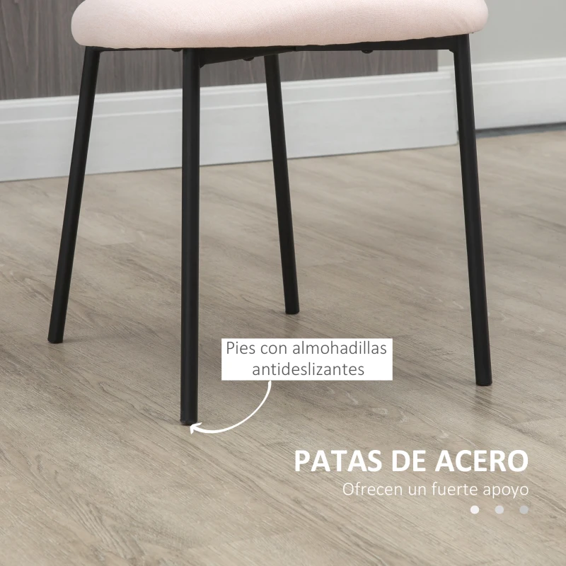HOMCOM Juego de 2 Sillas de Comedor con Respaldo y Patas de Acero para Salón Cocina Carga 120 kg 46x59x82 cm Rosa Claro