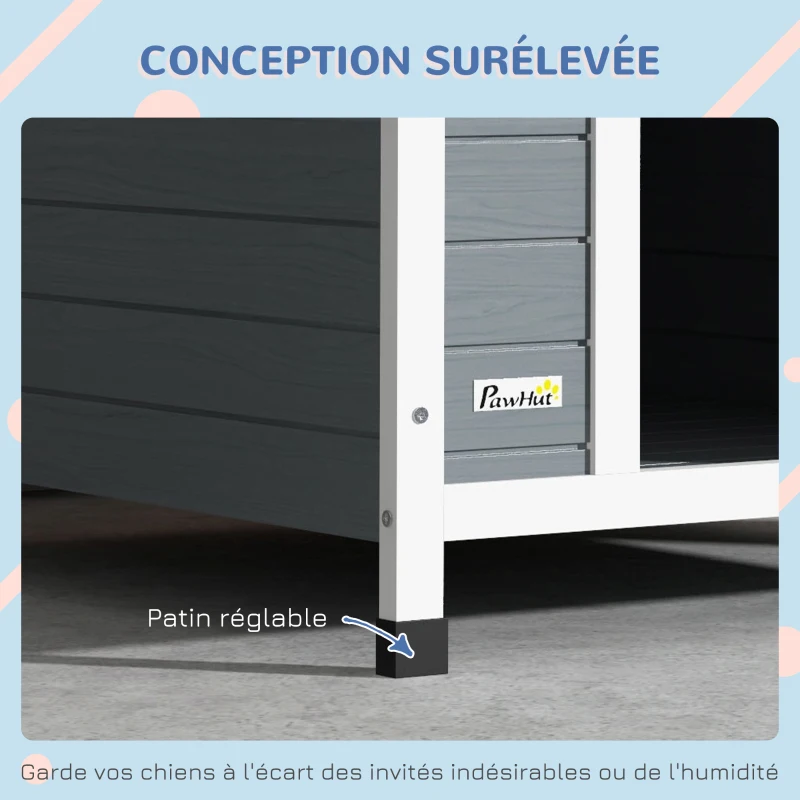 PawHut Niche pour chien extérieure en bois avec plancher amovible abri surélevé en bois pour chiens 84 x 99 x 87 cm gris