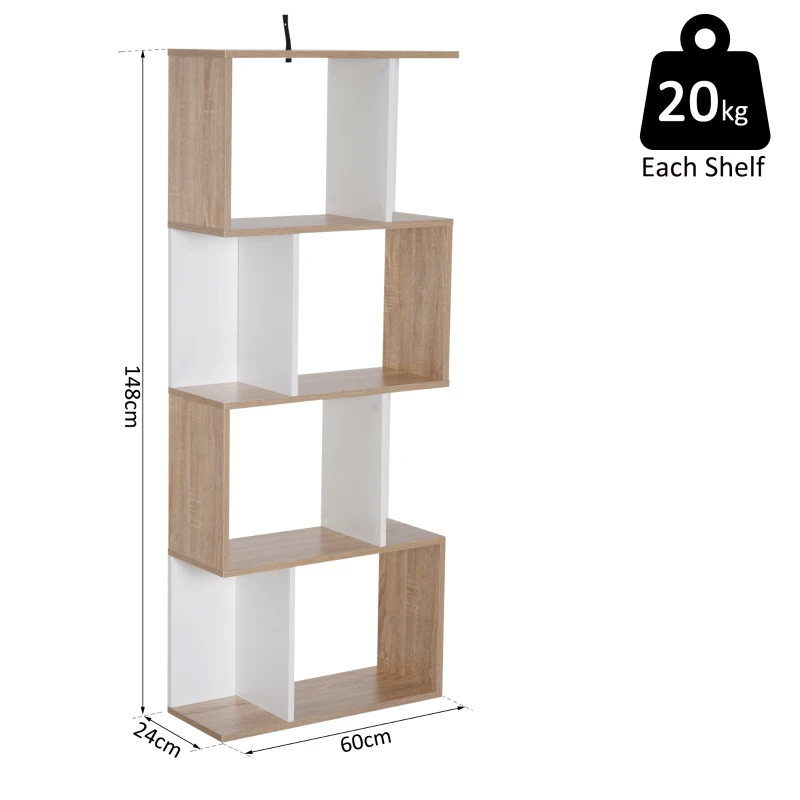 HOMCOM 4-tier Storage Display Shelving Bookcase Unit Divider S Shape design Divider Unit