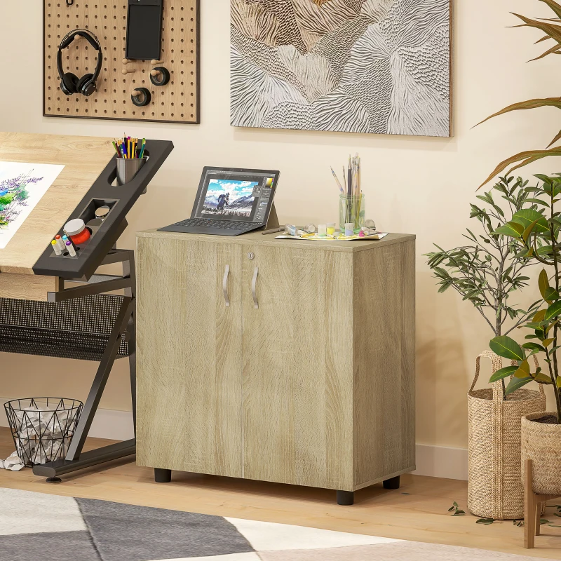 Vinsetto Two-Tier Locking Office Storage Cabinet - Oak(m-7)
