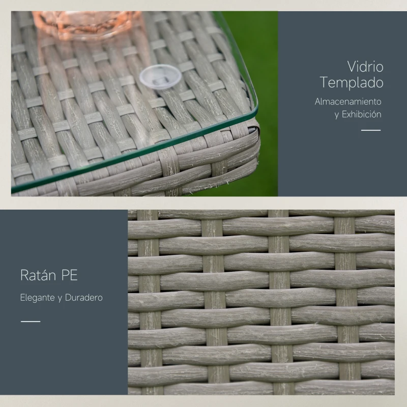 Outsunny Conjunto de Muebles para Jardín Juegos de Muebles de Ratán Incluye 1 Mesa y 2 Sillones con Cojines Estructura de Metal para Terraza Patio Gris