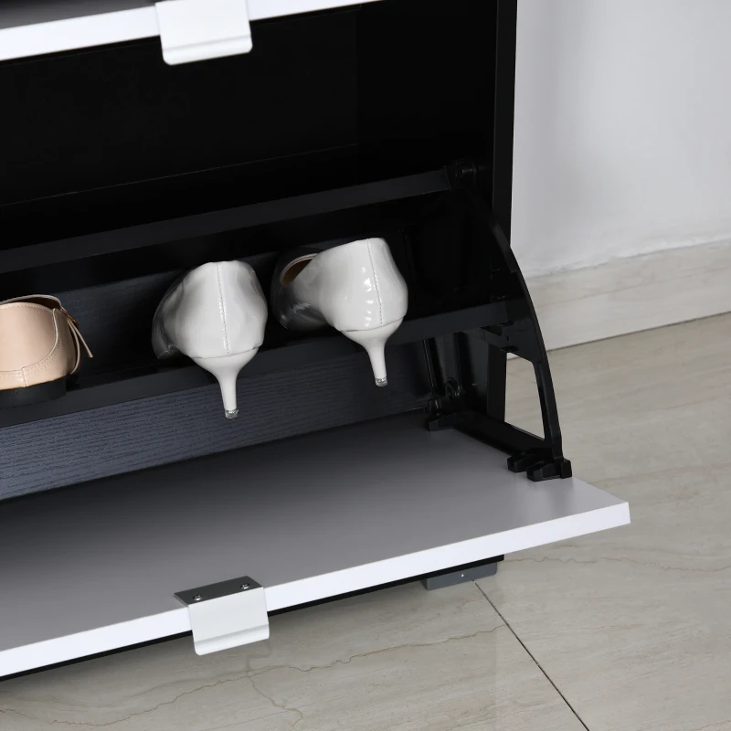 HOMCOM Meuble à Chaussures 3 Portes abattantes 3 Compartiments MDF Noir Blanc laqué