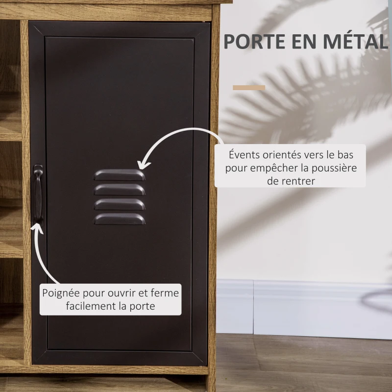 HOMCOM Ensemble Buffet Bibliothèque et Meuble TV Industriel 2 Passe-Fils Multi-rangement Aspect Bois veinage Portes métal Noir