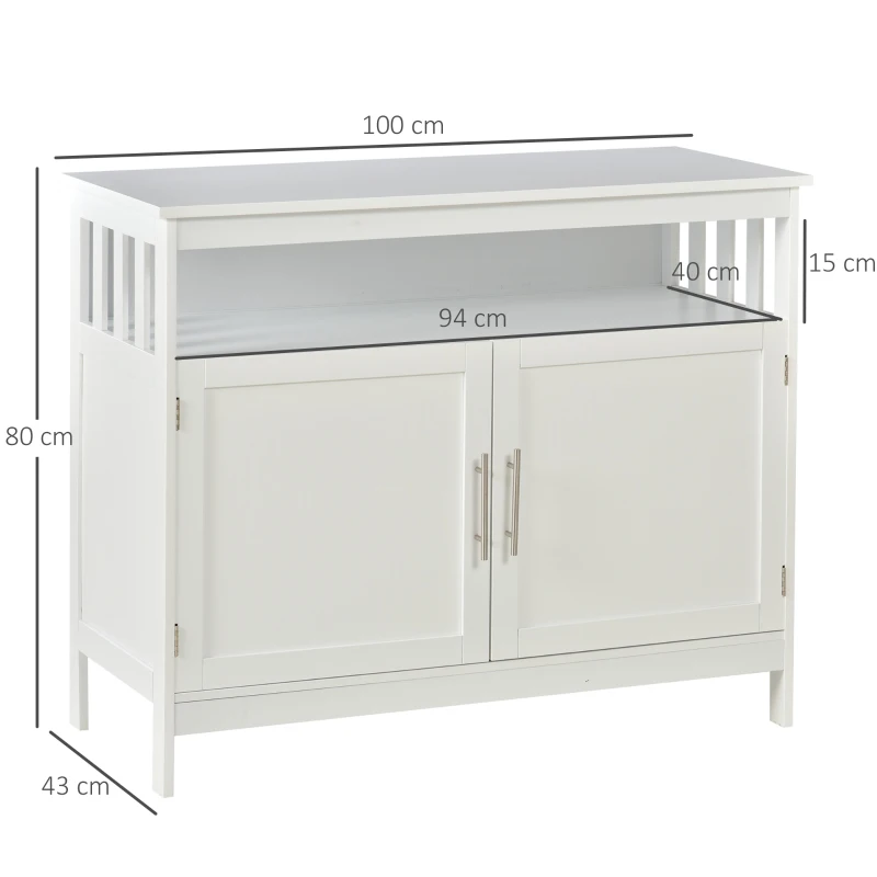 HOMCOM Kitchen Console Table/Buffet Sideboard/Wooden Storage Table with 2-Level Cabinet and Open Shelf, White