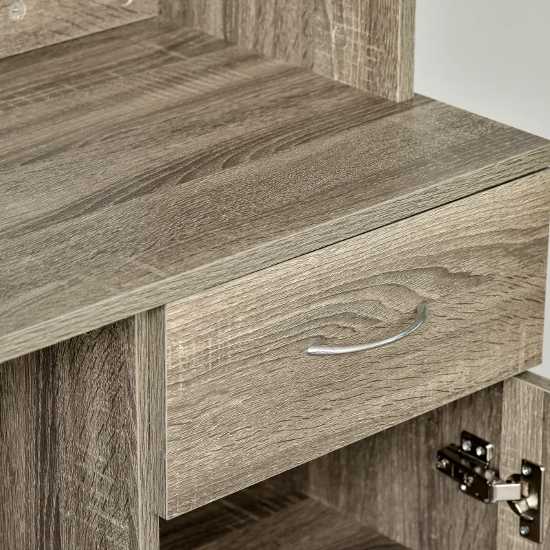 HOMCOM Buffet de cuisine armoire de cuisine multi-rangements 3 placards 2 niches tiroir panneaux particules classe E1 aspect chêne gris