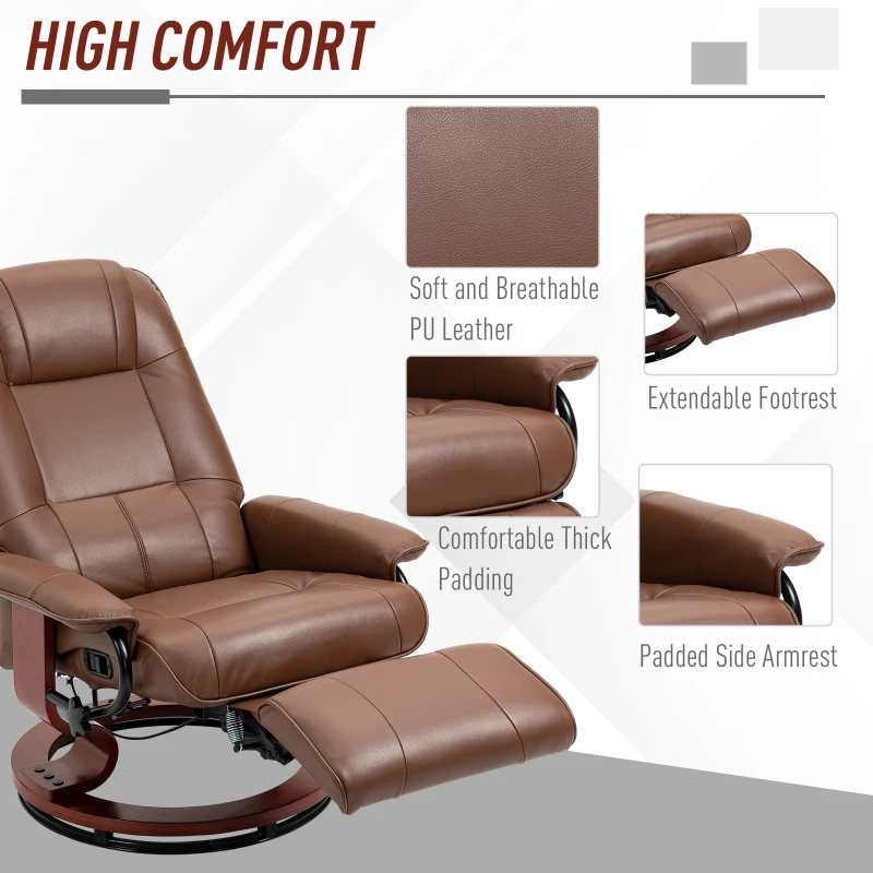 HOMCOM Faux Leather Armchair, with 145° Reclining Back and Footrest - Brown