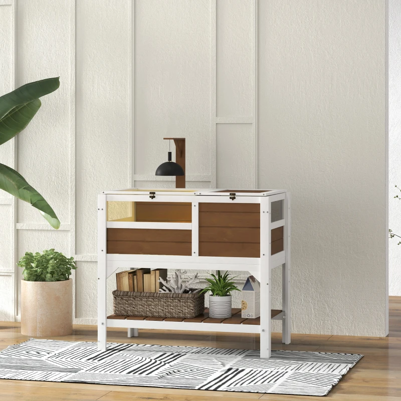 PawHut Wooden Tortoise House, with Shelter, Run, Shelf, Lamp Holder, Tray