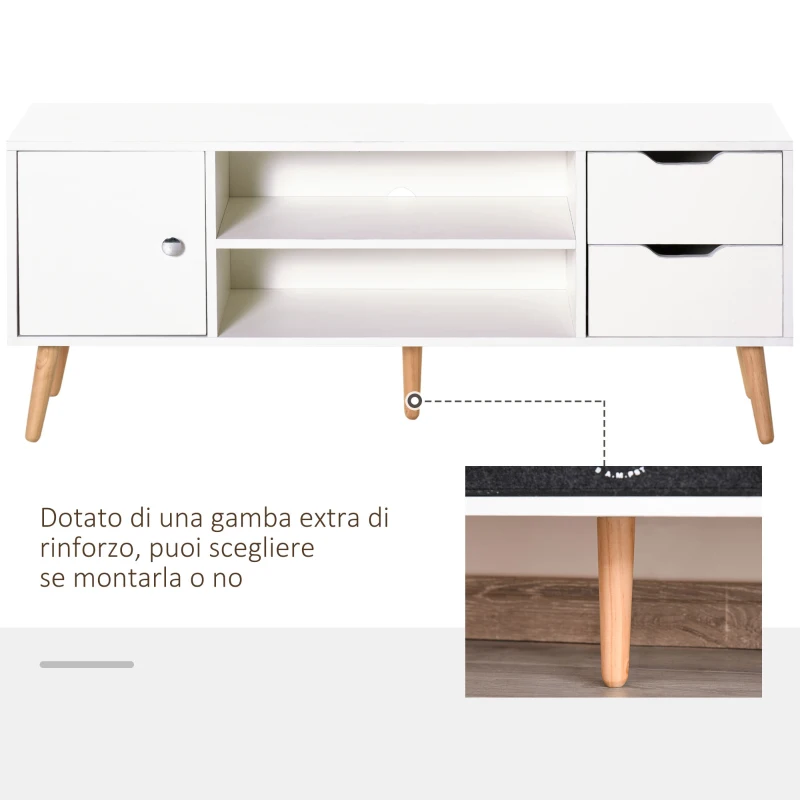 HOMCOM Mobile TV Moderno in Legno Bianco, Mobile Porta TV di Design per TV Max. 50" 120x28x44cm