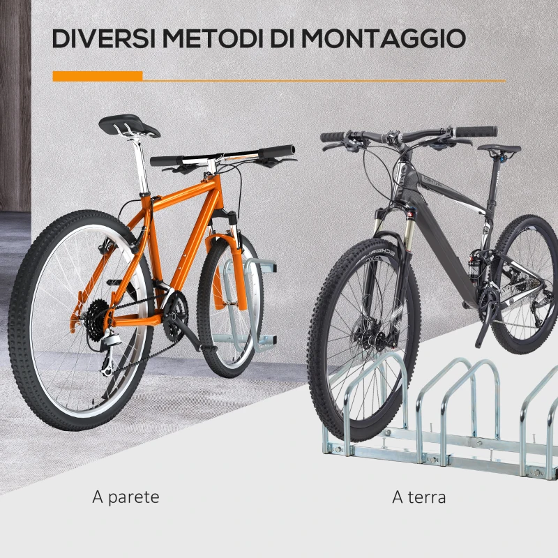 HOMCOM Rastrelliera Portabiciclette Parcheggio per 3 Biciclette Tubi d'acciaio