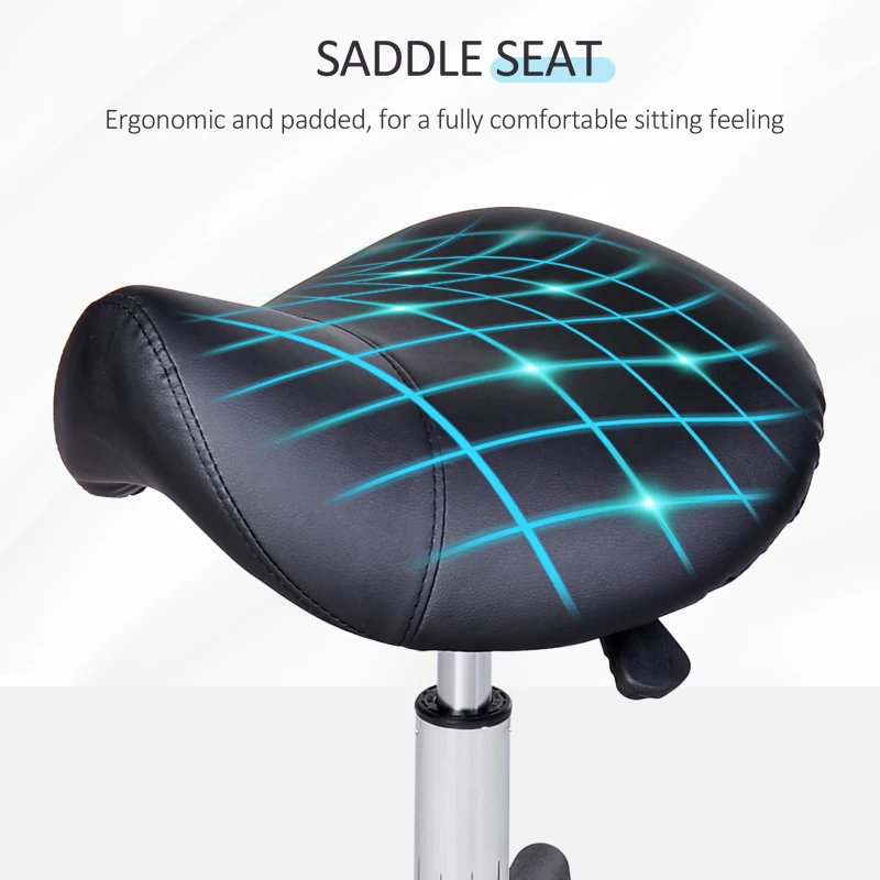 HOMCOM PU Leather Height Adjustable Saddle Stool Black