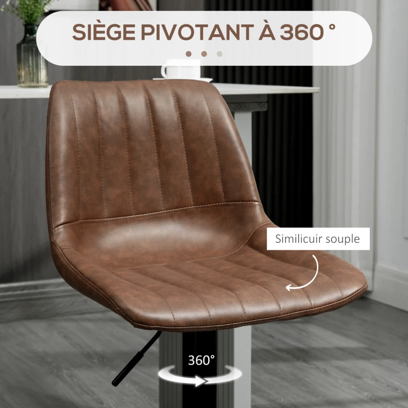 HOMCOM Lot de 4 tabourets de bar style vintage réglable pivotant avec repose-pied revêtement synthétique marron