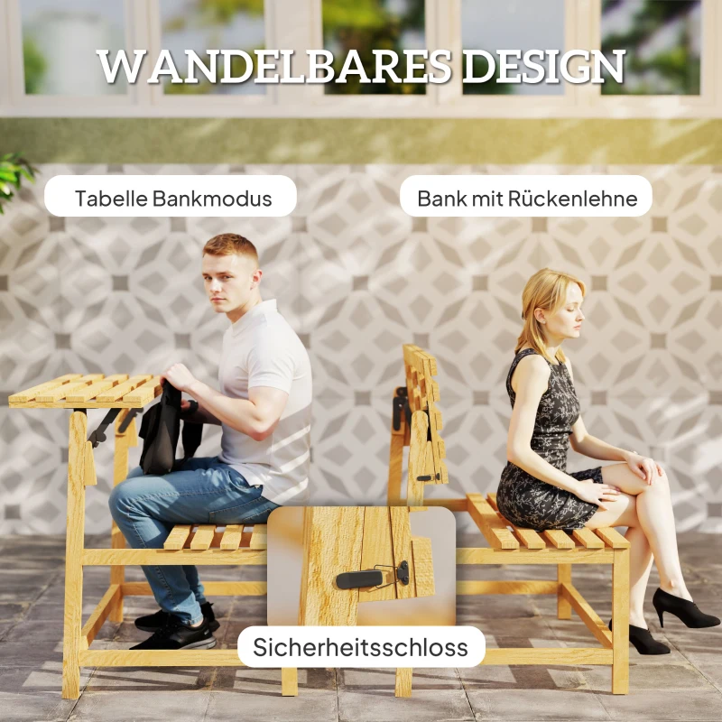 Outsunny 2-zits Tuinbank van Hout, Weerbestendige Zitbank, UV-Bestendige Tuinmeubelen met Omzetbare Rugleuningen 110x61x89cm, Teak
