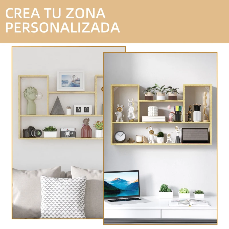 HOMCOM Estantería de Pared con 4 Compartimentos para Sala de Estar Dormitorio Cocina de Melamina de Madera 100x15x60 cm Natural