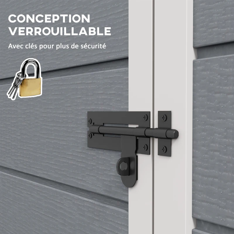 Outsunny Abri de jardin 1,14 m² pour outils - porte verrouillable, aération et fenêtre - dim. 151L x 92l x 193H cm  - plastique, gris