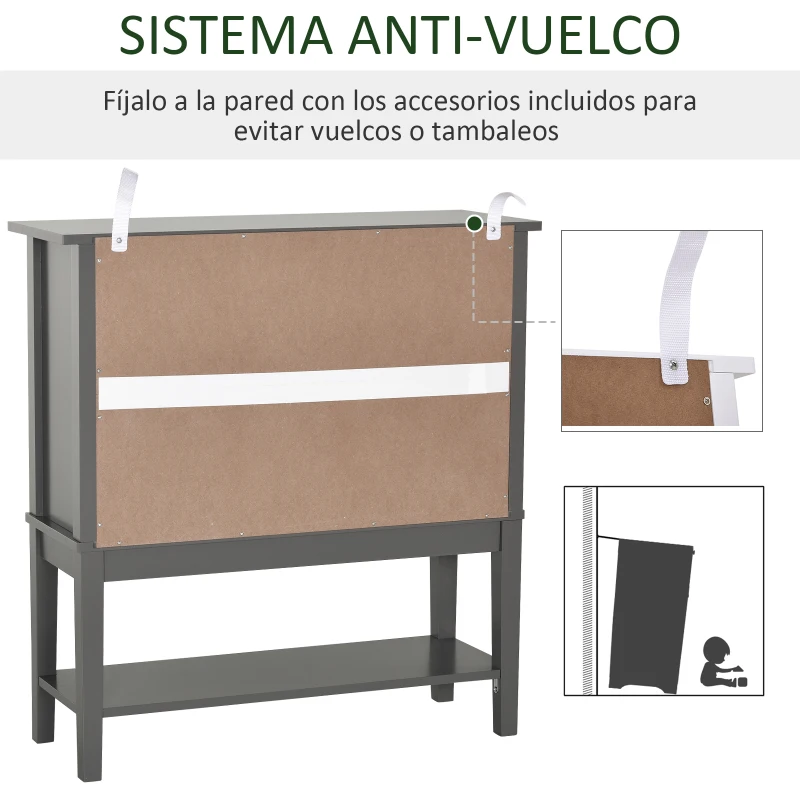 HOMCOM Armario Auxiliar Interior para Cocina Salón Aparador Cocina de Almacenamiento Estilo Vitrina Multifuncional con Estantes Inferior Puertas Sisteme Antivuelco 80x28x84cm Color Gris