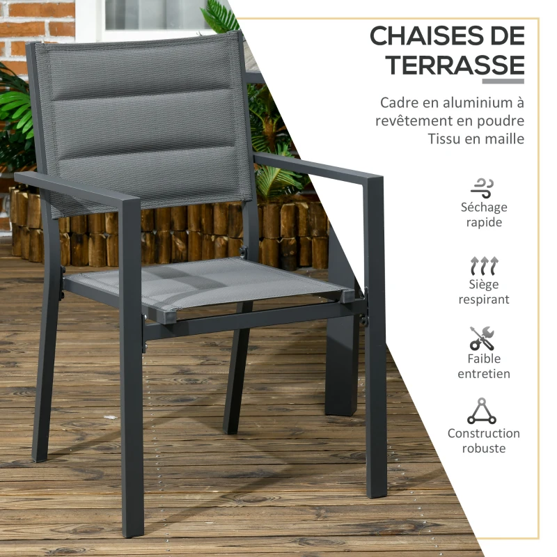 Outsunny Salon de jardin en aluminium et textilène table extensible 6 chaises empilables 6 personnes gris