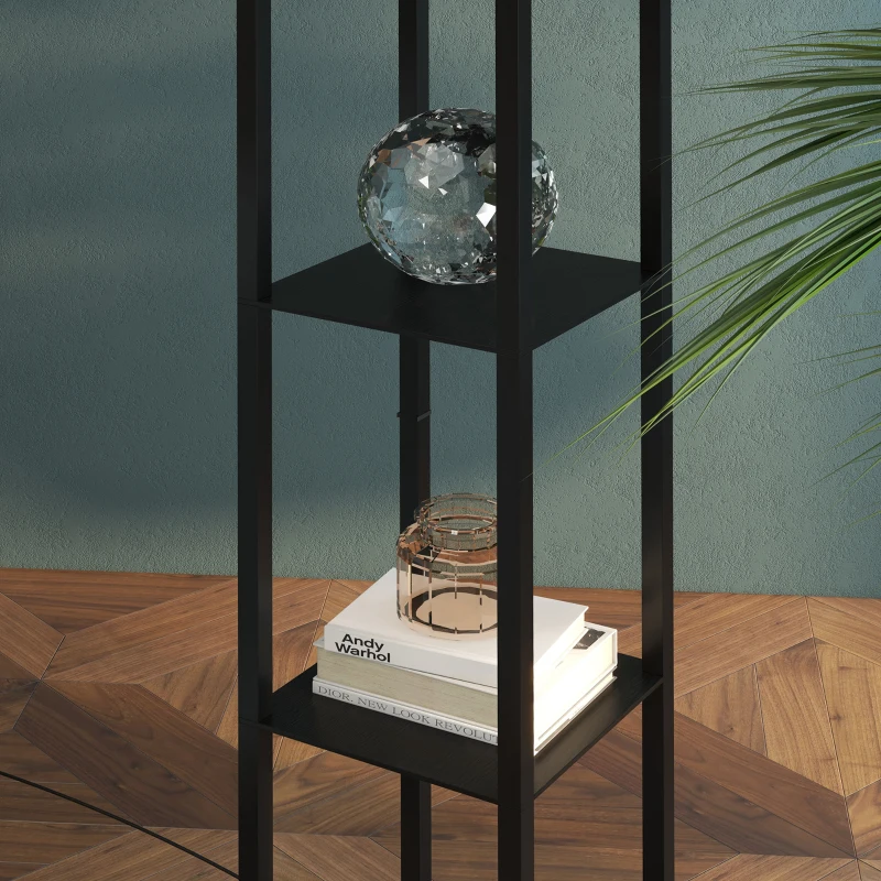 HOMCOM Floor Lamp with Shelves and Top Light, Modern Corner Standing Lamp with TC Fabric Lampshade for Living Room, Bedroom, Bulb not Included, Black